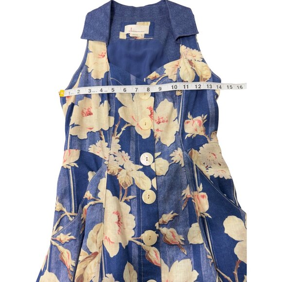 Anthropologie Camellia Collared Dress Sleeveless Floral Fit Flare Blue US Size 0 - Picture 6 of 9